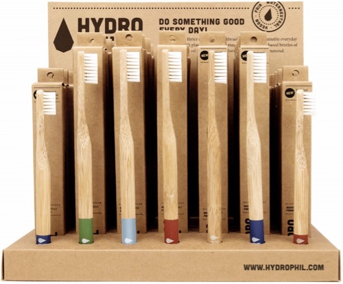 Hydrophil display tandenborstels(6x blauw, 6x blauw soft, 6x rood, 6x groen, 6x natural, 12x kids rood) 